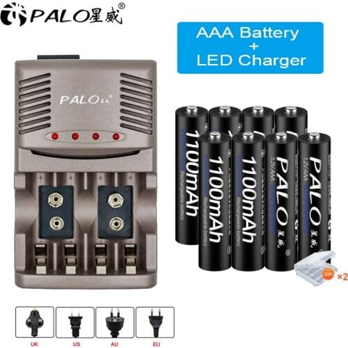 C819 LED Smart Battery Charger For Ni-Cd Ni-Mh AA AAA Rechargeable Batteries With 8pcs 1100mah AAA Battery For Toy Cars EU US