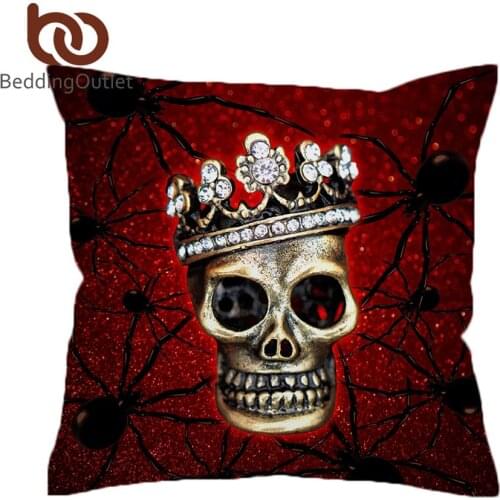 BeddingOutlet Spider Skull Cushion Cover Queen Crown Pillow Cover Blood Red Decorative Pillowcase Microfiber Gothic Bedding