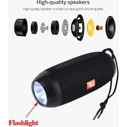 Outdoor 10W Power Bluetooth Speaker Wireless Boombox Column Subwoofer Speaker with TF Card FM Radio AUX LED Light