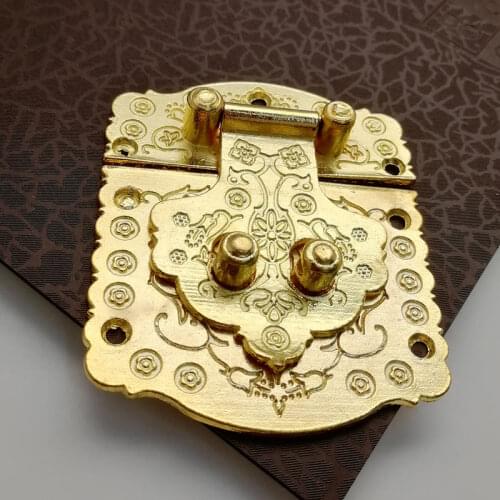6set 60x74mm Antique Wooden Case Hasp Jewelry Gift Box Decorative Hasp Latch for Home Finuture Buckle Clasp Lock Gold color