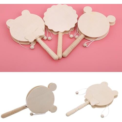 Baby Kids Cartoon Wooden Toy Chinese Traditional Rattle Drum Spin Fun Toys Hand Bell Music Toys Baby Stroller Comfort Toy Gift