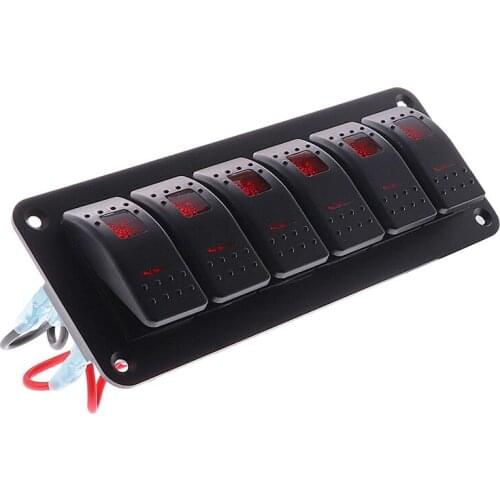 For Marine Boat Truck Caravan Car Socket Circuit Breaker 6 Gang Marine Switch Panel 12~24V With Double LED Light