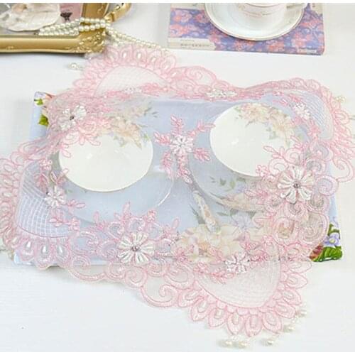 European Handmade Beaded Pendant Pink Table Mat Cute Coaster Daughter Room Office Study Small Furniture Decoration Cover Cloth