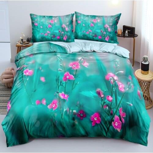 Green Bedding sets Flowers Bed Linen Duvet cover set Quilt case and Pillow shams 140x210cm King Queen Full Twin size Bedspreads