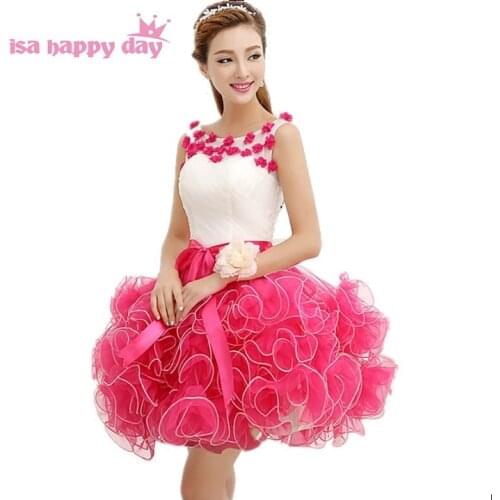 Girls short puffy princess fuchsia tulle vintage prom modest pageant party dresses for teens ball gown for sweet 16 H3222