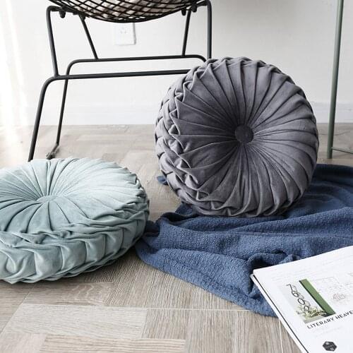 Round Handmade Pleated Wheel Pumpkin Seat Cushion European Velvet Throw Pillow Cushion Sofa Waist Bed Headrest Cushion