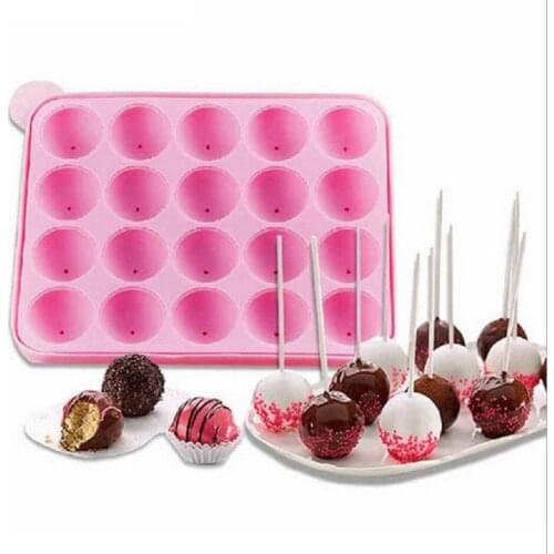 20-Hole Round Silicone Mold DIY Lollipop Mould Baking Spherical Chocolate Lollipop Mold Pink Lolly Pop Party Cupcake Baking Mold