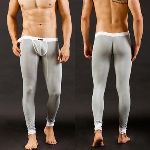 Mens Warm-Keeping Leggings Long Modal Thin Long Johns Slim-Fit Sexy Leggings Gun Separation Solid Color mid-waist Long Johns