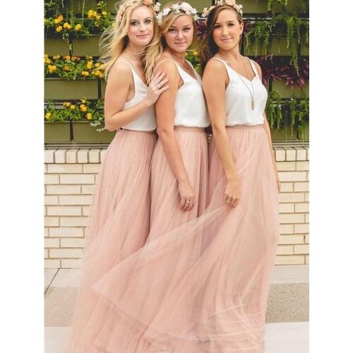 2021 Hot Cheap Bridesmaid Dresses Tulle Skirt Blush Prom Dresses/Bridesmaid Maxi Skirt Evening Party Gowns