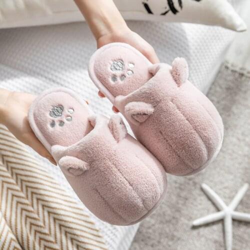 2021 New Women Short Plush Slippers Womens Cat Ears Warm Winter Shoes Ladies Soft Indoor Cotton slippers Female Furry Slippers