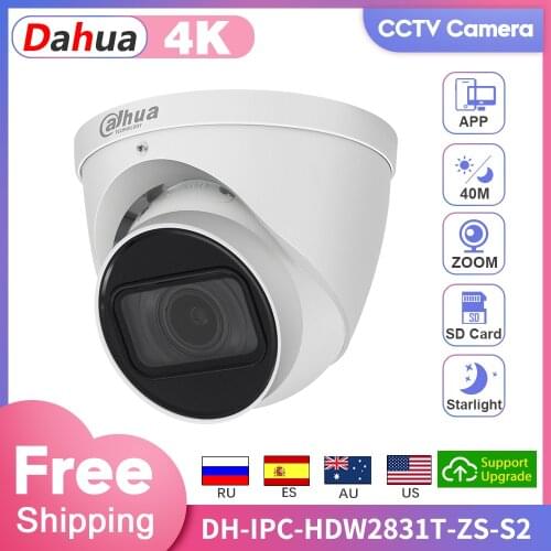 Original Dahua 4K 8MP HD IP Camera Starlight IPC-HDW2831T-ZS-S2 5X ZOOM Security Kamera Outdoor POE SD Card H.265 IR40M IP67