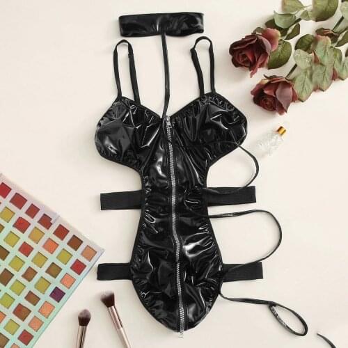 Sexy Lingerie Leather Zipper Sexy Underwear Latex Bodysuit Teddy Womens Underwear Jumpsuit Erotic Lingerie Body Woman Teddies