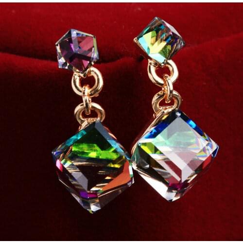 Fashion Stud Earring For Women With Stones Crystal Clear Green/Black/Multicolor Color CZ Cube Jewelry Gift Wholesales Price