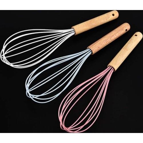 Silicone Wooden Whisk Egg Beater Kitchen Utensil Cookware New Whisk Mixer for Eggs Kitchen Cooking Tools