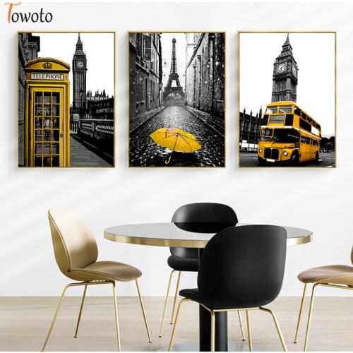 Modern Yellow Part Wall Art Poster Canvas Painting Landscape Decoraiton Picture for Living Room Home Industrial Style Decor