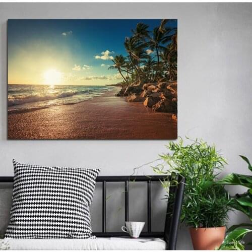 Modern Sunsets Natural Beach Landscape Posters HD Prints Canvas Painting Panorama Scandinavian Wall Art Picture for Room Decor