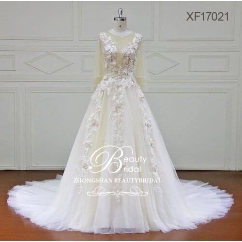 Custom made A-Line Wedding Dresses Lace Appliques Pearls Bridal Gowns Vestido De Novias Wedding Dress XF17021