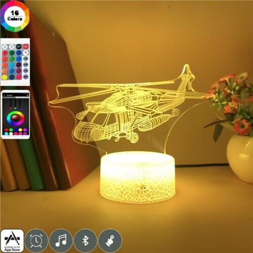 Plug In 3D Night Light LED Helicopter Table Lamp Bedside Nightlight Touch Switch Kids Child Present Birthday Party Room Decor