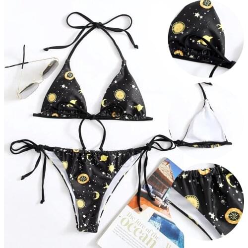 Tankinis Ladies Female Sexy Retro Sun And Moon Three-point Split Bikini Swimsuit Слитный Купальник
