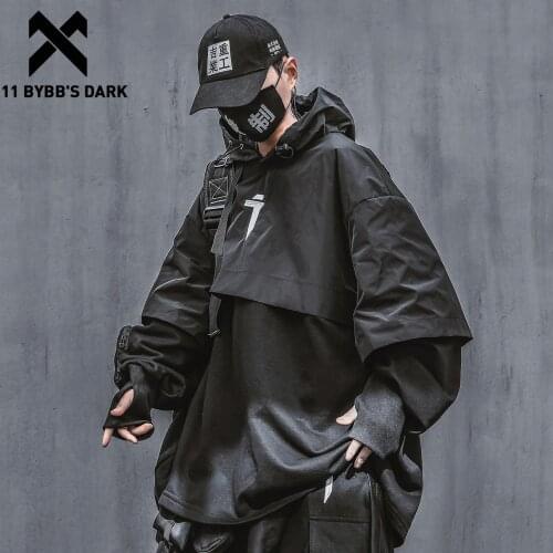 11 BYBBS DARK Techwear Harajuku Hoodie Mens 2021 Patchwork Embroidery Cotton Pullover Hip Hop Streetwear Hoodies Sweatshirts