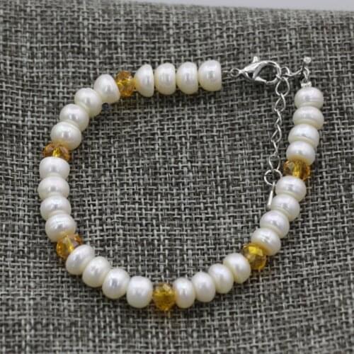 Bohemia Style Charms Natural White 7-8mm Pearl Abacus Beads Strand Beaded Bracelet for Women Clasp Unique Jewelry 7.5inch B3086