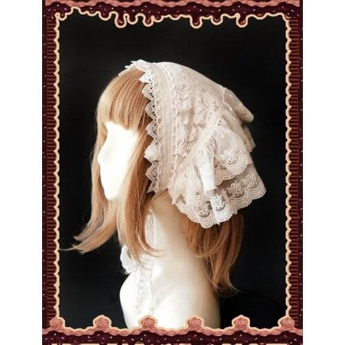Vintage Lolita Head Scarf Triangle Lace Embroidered Scarf for Women
