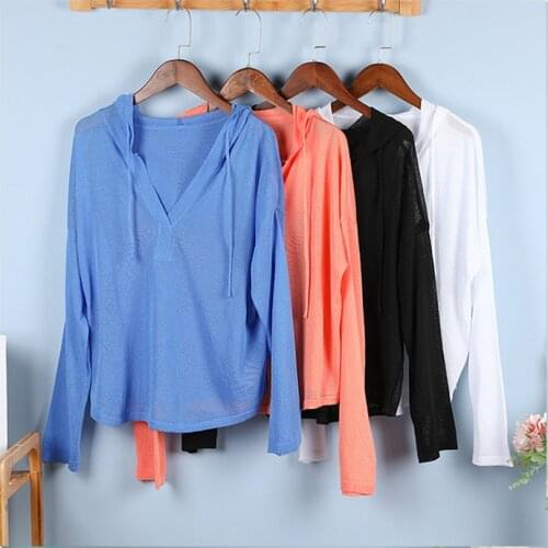 2021 Womens Sun Protection Clothes Solid Color Pullover Hooded Breathable Loose Air-Conditioning Clothes Ice Silk thin Jacket