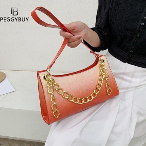 Vintage Women Alligator Pattern Gradient Color Underarm Bag PU Leather Handbags Small Shoulder Bags Ladies Messenger Bag