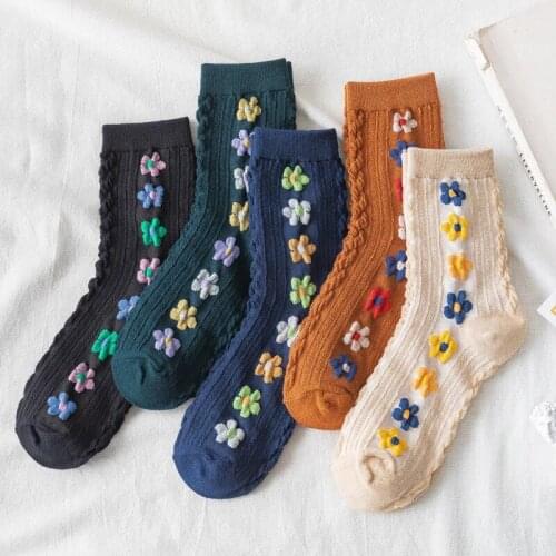 Womens Stockings Retro Colorful Flowers Literary Fashion Socks New 2021