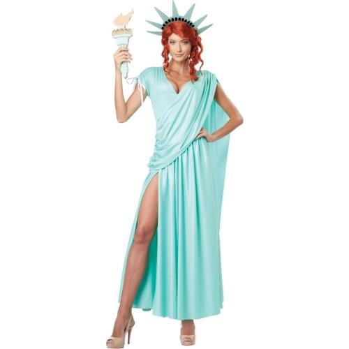 Women Sexy Statue Of Liberty Costume Halloween Hen Party Goddess Cosplay Fantasia Fancy Dress