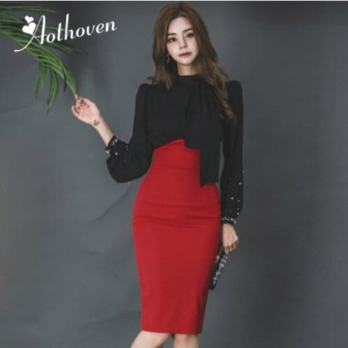 2018 Autumn Patchwork Chiffon Bandage Pencil Work Dress Women Full Sleeve O Neck Midi Dress Office Lady Bodycon Dresses Vestidos