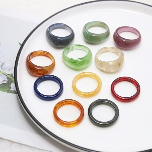 10pcs Retro Hong Kong style ins trend with niche exaggerated blooming resin ring index finger ring Vintage jewelry accessories