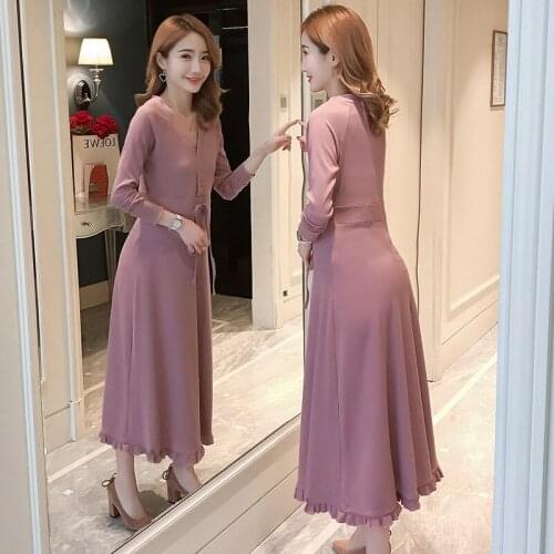 2020 New Maternity Dresses Spring And Autumn Style Elegant Maternity Clothes Full V-Neck Mid-Calf Pregnancy Clothes