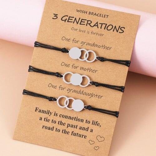 3 Pcs Stainless Steel Pendant Bracelets Grandmother Granddaughter Bracelet Adjustable Rope Chain On Hand 2021 New Jewelry
