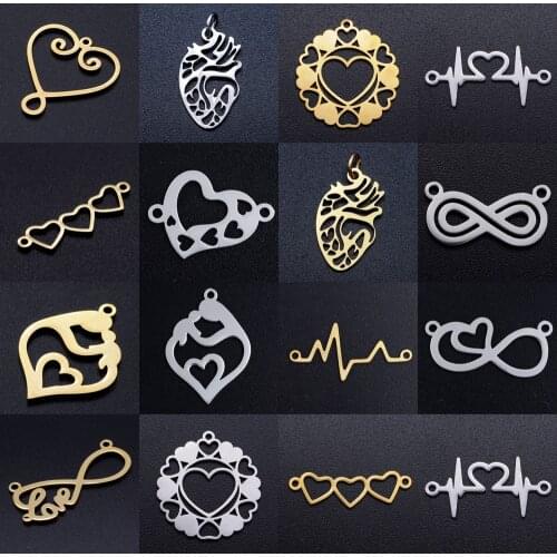 5pcs/lot Stainless Steel Heart Beat diy Bracelet Making Connector Charm Wholesale Infinity Love Connectors Pendant for Jewelry