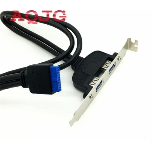 50cm Dual Port USB 3.0 to Motherboard Mainboard 20pin Header Adapter Cable w/ Rear PCI Bracket Panel,20-pins to 2 X USB A Female