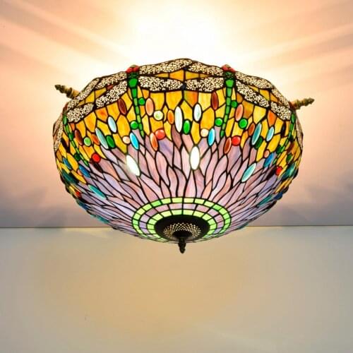 55cm Green Color Creative Colored Glass Living Room Restaurant Bar Bedroom Art Half Ceiling Lamp Dragonfly Glass Lamp