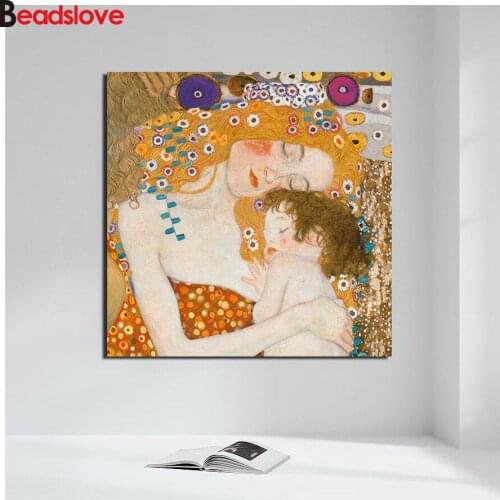 5d Diy Diamond Painting Gustav Klimt Woman Holding a baby diamond rhinestone full square round diamond embroidery mosaic decor