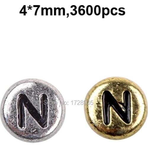 Antique Silver Plated Acrylic Letter Beads 4*7mm 3600pcs Alphabet Initial Single Letter A E H I J L M N O R TO Z Spacers