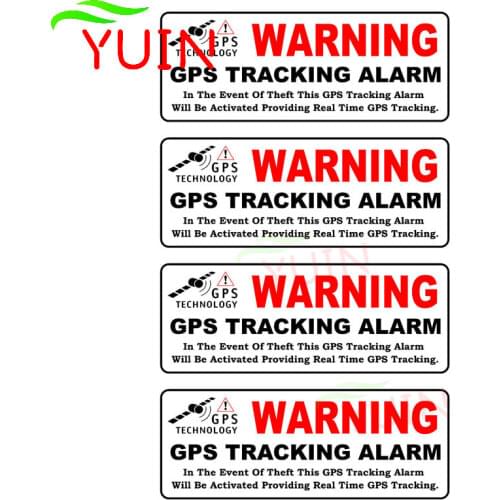 4X Car Sticker WARNING GPS TRACKING ALARM Decal PVC Window Decoration Accessories Motorcycle Waterproof Sunscreen Decals 10*4cm