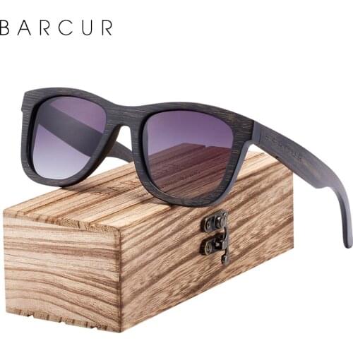 BARCUR Brand Design Black Bamboo Women Sunglasses Wood Fashion Polarized Men Sun Glasses Wooden UV400 Frame