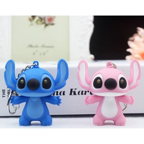 Hot Stitch Led Pvc Model Doll Lilo Stitch LED Flashlight Keychain With Sound, Key Rings Children Toys Valentine Gift Bag Pendent
