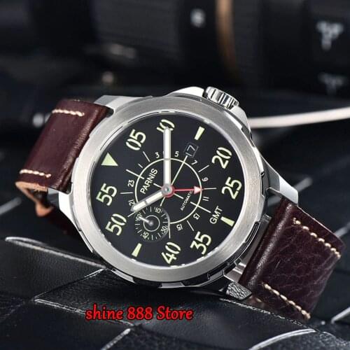 Parnis 44mm Casual Mechanical Watch Newest Tourbillon GMT Automatic Watch Waterproof Mechanical Wrist Watch