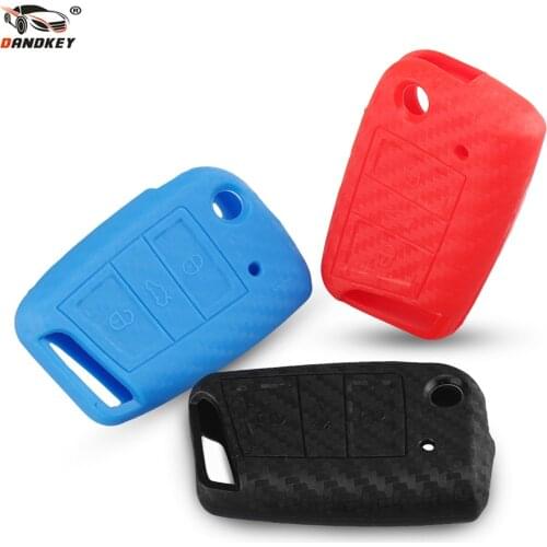 Dandkey Silicone Carbon Fiber Key Case Cover For VW Polo Golf 7 Tiguan For Skoda Octavia Kodiaq Ateca Karoq Remote Key Case