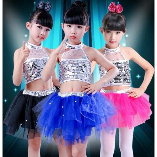 Childrens modern dance costumes jazz dance show clothing girls ballet dance costumes sequins fluffy skirt performance clothing