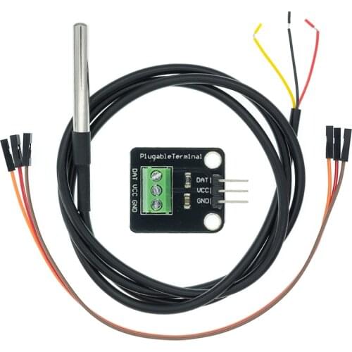 DS18B20 Temperature Sensor Module Kit Waterproof 100CM Digital Sensor Cable Stainless Steel Probe Terminal Adapter For Arduino