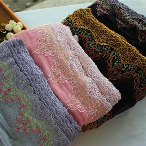 9.84"25cm(2yards/lot) Bilateral Embroidered Floral Tulle Lace Trim ,Mesh Embroidery Lace Trim