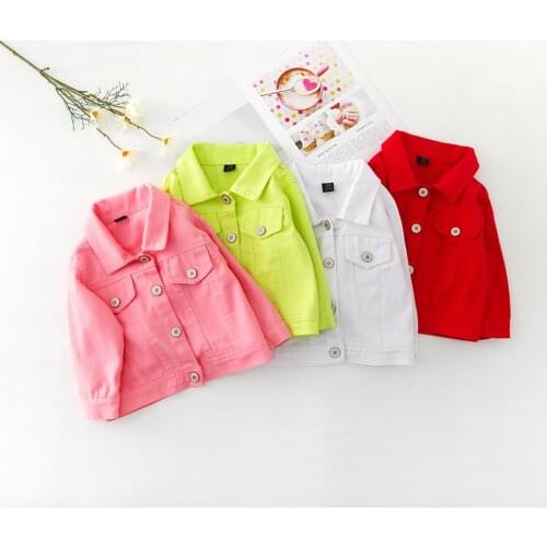 Brand New 2021 Baby Girls Boys Candy Color Denim Jacket Kids Cotton Casual Jeans Jackets Children Clothes 1-10age