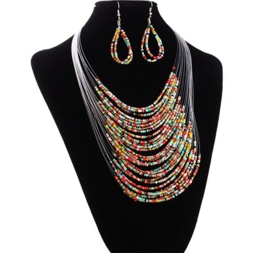 Ethnic Bohemian Necklace Beads Invisible Chain Layered Necklace Jewelry Sets Colorful Women Collar Mujer Colier Femme Statement
