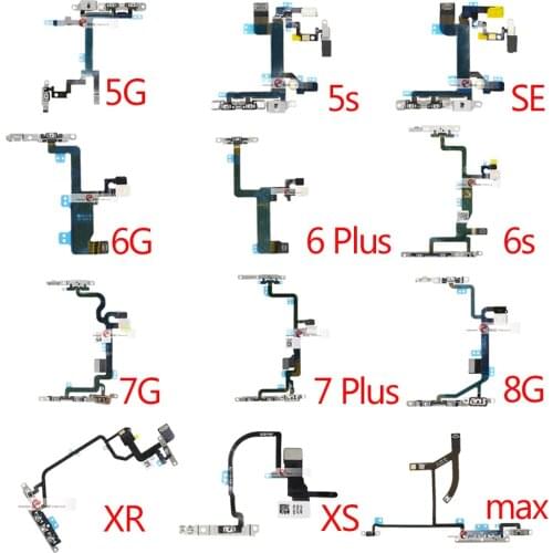 Power Flex For iPhone 5G SE 6 6s 7 8 Plus 7G 8G 6G X XR XS MAX Mute & Volume Button Switch Key Power Flex Cable With Metal Parts